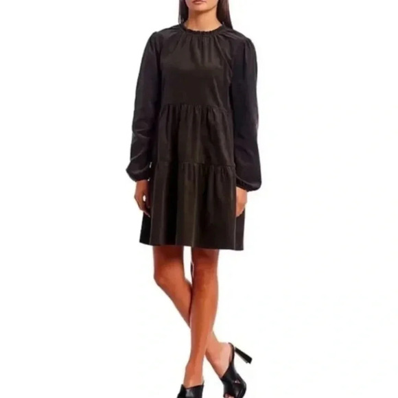 NWT Copper Key Corduroy Long-Sleeve Tiered Mini Dress Size Small Brown Black - Picture 1 of 10